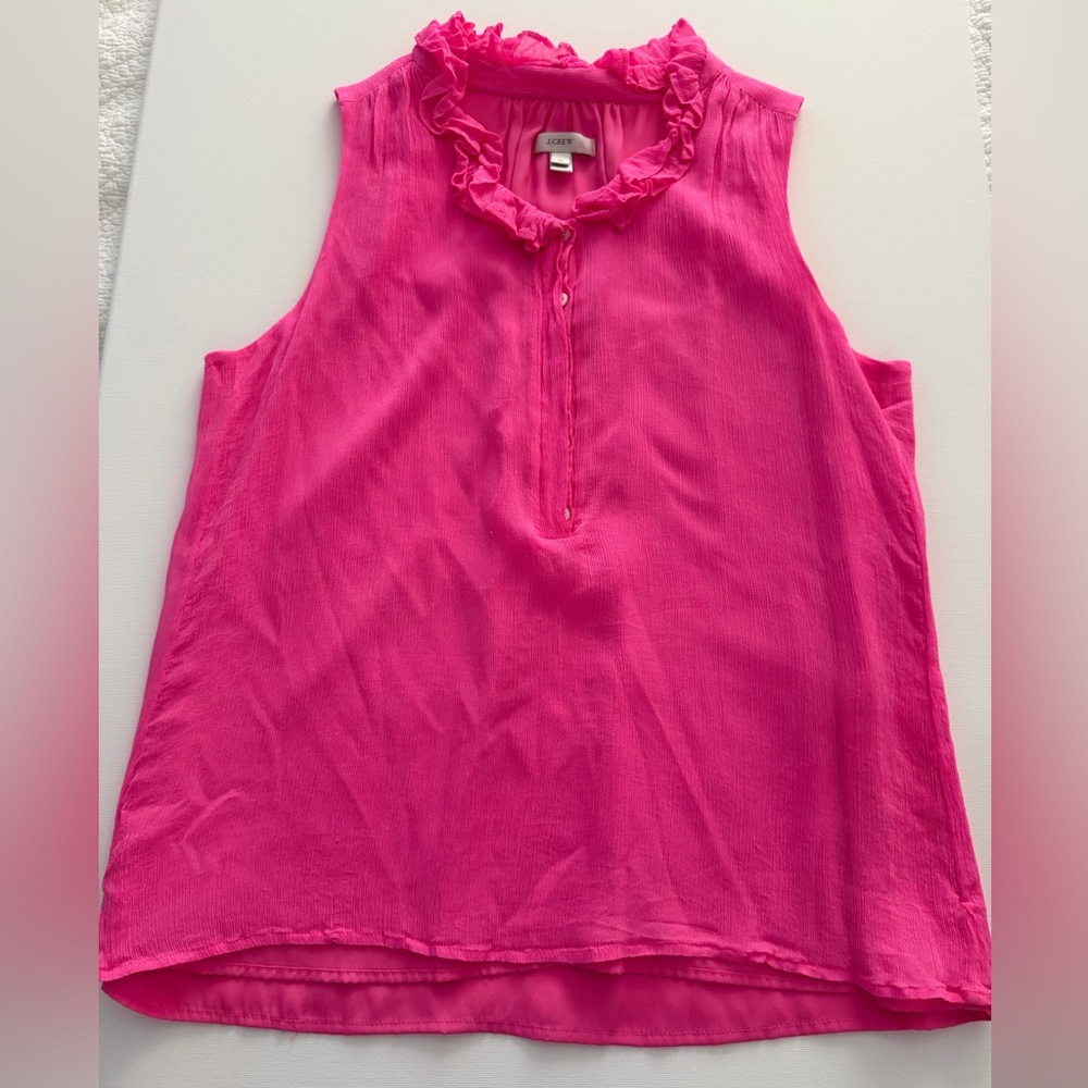 J. Crew Ruffle Neck Sleeveless Camisole - Hot Pink - Picture 2 of 4